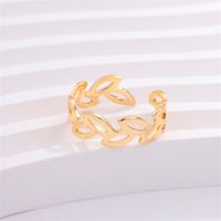 Copper K Gold Plated Elegant Cute Lady Hollow Out Inlay Leaf Circle Round Zircon Open Rings main image 4