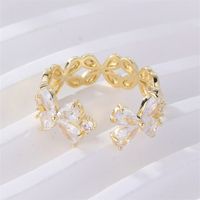 Copper K Gold Plated Elegant Cute Lady Hollow Out Inlay Leaf Circle Round Zircon Open Rings main image 10
