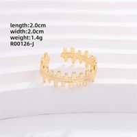 Copper K Gold Plated Elegant Cute Lady Hollow Out Inlay Leaf Circle Round Zircon Open Rings sku image 1