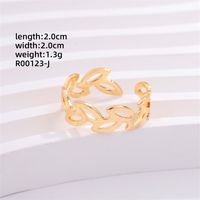 Copper K Gold Plated Elegant Cute Lady Hollow Out Inlay Leaf Circle Round Zircon Open Rings sku image 2