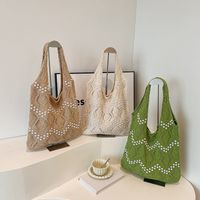 Women's Basic Classic Style Solid Color Knit Shopping Bags main image video