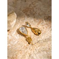 1 Pair IG Style Simple Style Water Droplets Inlay 316 Stainless Steel  Zircon 18K Gold Plated Drop Earrings main image 4
