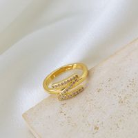 Copper Gold Plated Basic Classic Style Commute Plating Inlay Letter Zircon Open Rings sku image 13