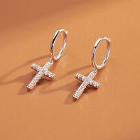 1 Pair Elegant Lady Cross Inlay Sterling Silver Zircon Drop Earrings main image 1