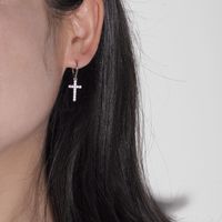 1 Pair Elegant Lady Cross Inlay Sterling Silver Zircon Drop Earrings main image 3
