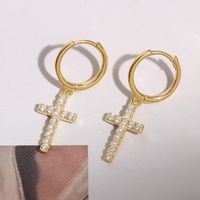 1 Pair Elegant Lady Cross Inlay Sterling Silver Zircon Drop Earrings sku image 1