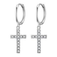 1 Pair Elegant Lady Cross Inlay Sterling Silver Zircon Drop Earrings sku image 2