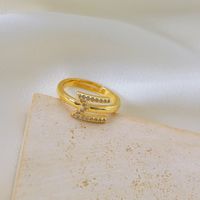 Copper Gold Plated Basic Classic Style Commute Plating Inlay Letter Zircon Open Rings sku image 12