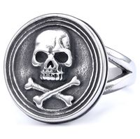 Hip-Hop Streetwear Unforgettable Skull 304 Stainless Steel Carving Men's Rings sku image 2