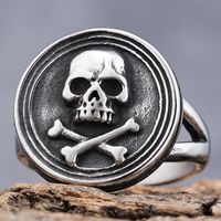 Hip-Hop Streetwear Unforgettable Skull 304 Stainless Steel Carving Men's Rings main image 1