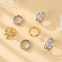Copper 18K Gold Plated Basic Modern Style Classic Style Inlay Palm Butterfly Twist Artificial Pearls Zircon Open Rings main image 1