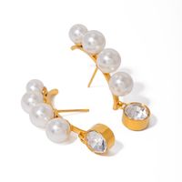 1 Pair IG Style Simple Style Geometric Inlay 304 Stainless Steel Pearl Zircon 18K Gold Plated Drop Earrings main image 5