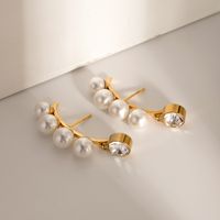 1 Pair IG Style Simple Style Geometric Inlay 304 Stainless Steel Pearl Zircon 18K Gold Plated Drop Earrings main image 4