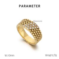 Hip-Hop Cool Style Round 304 Stainless Steel Inlay Rhinestones 18K Gold Plated Men's Rings main image 2
