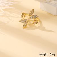 Copper 18K Gold Plated Basic Modern Style Classic Style Inlay Palm Butterfly Twist Artificial Pearls Zircon Open Rings main image 2