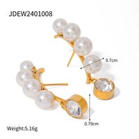 1 Pair IG Style Simple Style Geometric Inlay 304 Stainless Steel Pearl Zircon 18K Gold Plated Drop Earrings main image 2