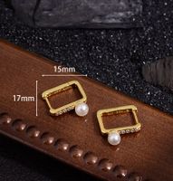 1 Pair Simple Style Commute Square Inlay Copper Pearl Zircon Gold Plated Earrings main image 2