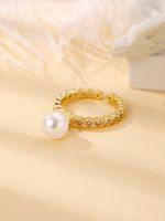 Copper 18K Gold Plated Basic Modern Style Classic Style Inlay Palm Butterfly Twist Artificial Pearls Zircon Open Rings sku image 2