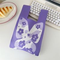 Women's Small Knit Flower Butterfly Vintage Style Open Shopping Bags sku image 3