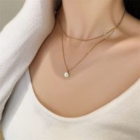 Wholesale Jewelry Simple Style Solid Color Mother Pearl Shellfish Titanium Steel Layered Necklaces main image 5