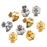 10 PCS/Package 304 Stainless Steel 18K Gold Plated Hexagon Polished Earring Findings main image 6