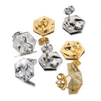 10 PCS/Package 304 Stainless Steel 18K Gold Plated Hexagon Polished Earring Findings main image 3