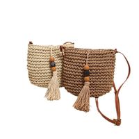 Women's Medium Straw Solid Color Vacation Beach Tassel Weave Zipper Straw Bag main image 3