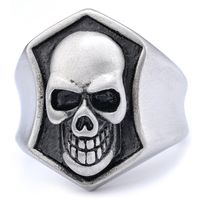 Hip-Hop Streetwear Skull 304 Stainless Steel Carving Men's Rings sku image 1