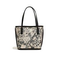 Women's Medium Cloth Flower Classic Style Sewing Thread Zipper Shoulder Bag sku image 1