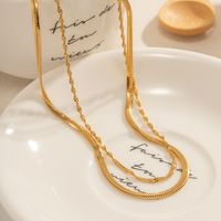 304 Stainless Steel 18K Gold Plated IG Style Simple Style Solid Color Double Layer Necklaces main image 3