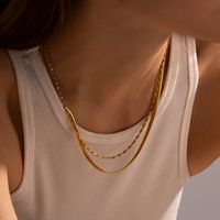 304 Stainless Steel 18K Gold Plated IG Style Simple Style Solid Color Double Layer Necklaces main image 1