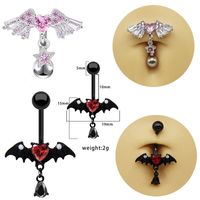 1 Piece Lip Rings Simple Style Shiny Heart Shape Wings 316 Stainless Steel  Alloy Inlay Rhinestones Glass White Gold Plated main image 1