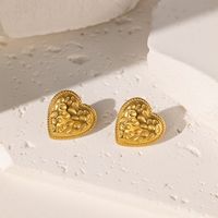 1 Pair Elegant Commute Heart Shape Hollow Out Inlay 304 Stainless Steel Artificial Rhinestones Plastic 18K Gold Plated Ear Studs main image 3