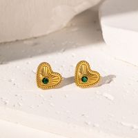 1 Pair Elegant Commute Heart Shape Hollow Out Inlay 304 Stainless Steel Artificial Rhinestones Plastic 18K Gold Plated Ear Studs main image 4