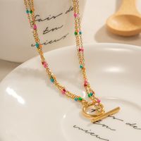304 Stainless Steel 18K Gold Plated IG Style Simple Style Toggle Enamel Geometric Necklace main image 1