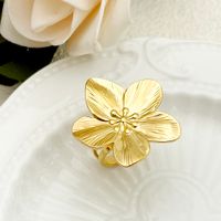Vintage Style Flower Stainless Steel Plating Gold Plated Open Ring main image 6