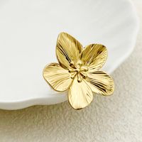 Vintage Style Flower Stainless Steel Plating Gold Plated Open Ring main image 1