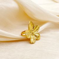 Vintage Style Flower Stainless Steel Plating Gold Plated Open Ring main image 8
