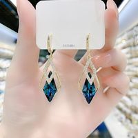 1 Pair Simple Style Geometric Alloy Plating Inlay Crystal Women's Drop Earrings sku image 6