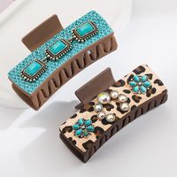 Women's Casual Vacation Classic Style Flower Alloy Inlay Turquoise Glass Hair Claws main image 3