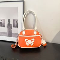Women's Medium Pu Leather Butterfly Classic Style Sewing Thread Zipper Crossbody Bag sku image 4