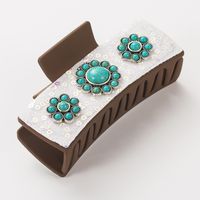 Women's Casual Vacation Classic Style Flower Alloy Inlay Turquoise Glass Hair Claws sku image 2