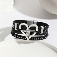 Basic Modern Style Classic Style Heart Shape Pu Leather Inlay Rhinestones Women's Bracelets main image 4