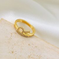 Copper Gold Plated Basic Classic Style Commute Plating Inlay Letter Zircon Open Rings sku image 17