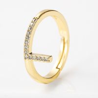 Copper Gold Plated Basic Classic Style Commute Plating Inlay Letter Zircon Open Rings sku image 26