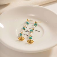 1 Pair IG Style Simple Style Ginkgo Leaf Irregular Beaded Tassel 304 Stainless Steel 18K Gold Plated Drop Earrings main image 4