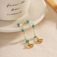 1 Pair IG Style Simple Style Ginkgo Leaf Irregular Beaded Tassel 304 Stainless Steel 18K Gold Plated Drop Earrings main image 1