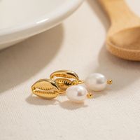 1 Pair IG Style Shell Pearl 304 Stainless Steel 18K Gold Plated Drop Earrings main image 3