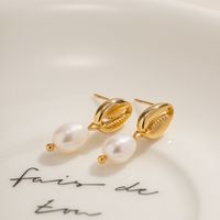 1 Pair IG Style Shell Pearl 304 Stainless Steel 18K Gold Plated Drop Earrings main image 6