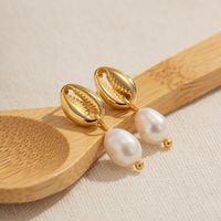 1 Pair IG Style Shell Pearl 304 Stainless Steel 18K Gold Plated Drop Earrings main image 4